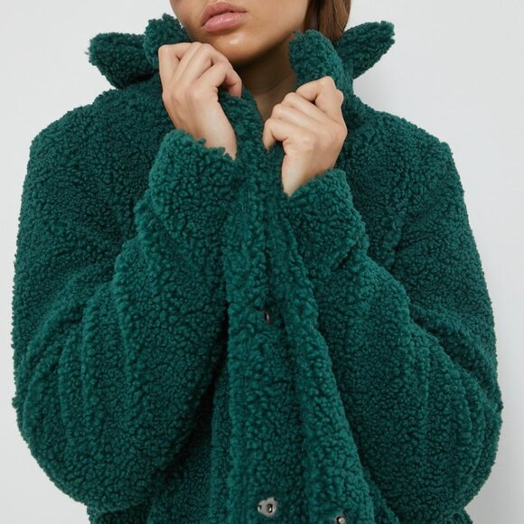 Noisy May Teddy Sherpa Fluffy Coat Emerald Green Soia Kyo - Picture 2 of 13